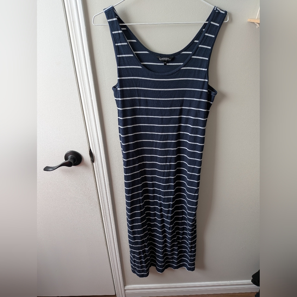 George Navy and White Striped Maxi Dress